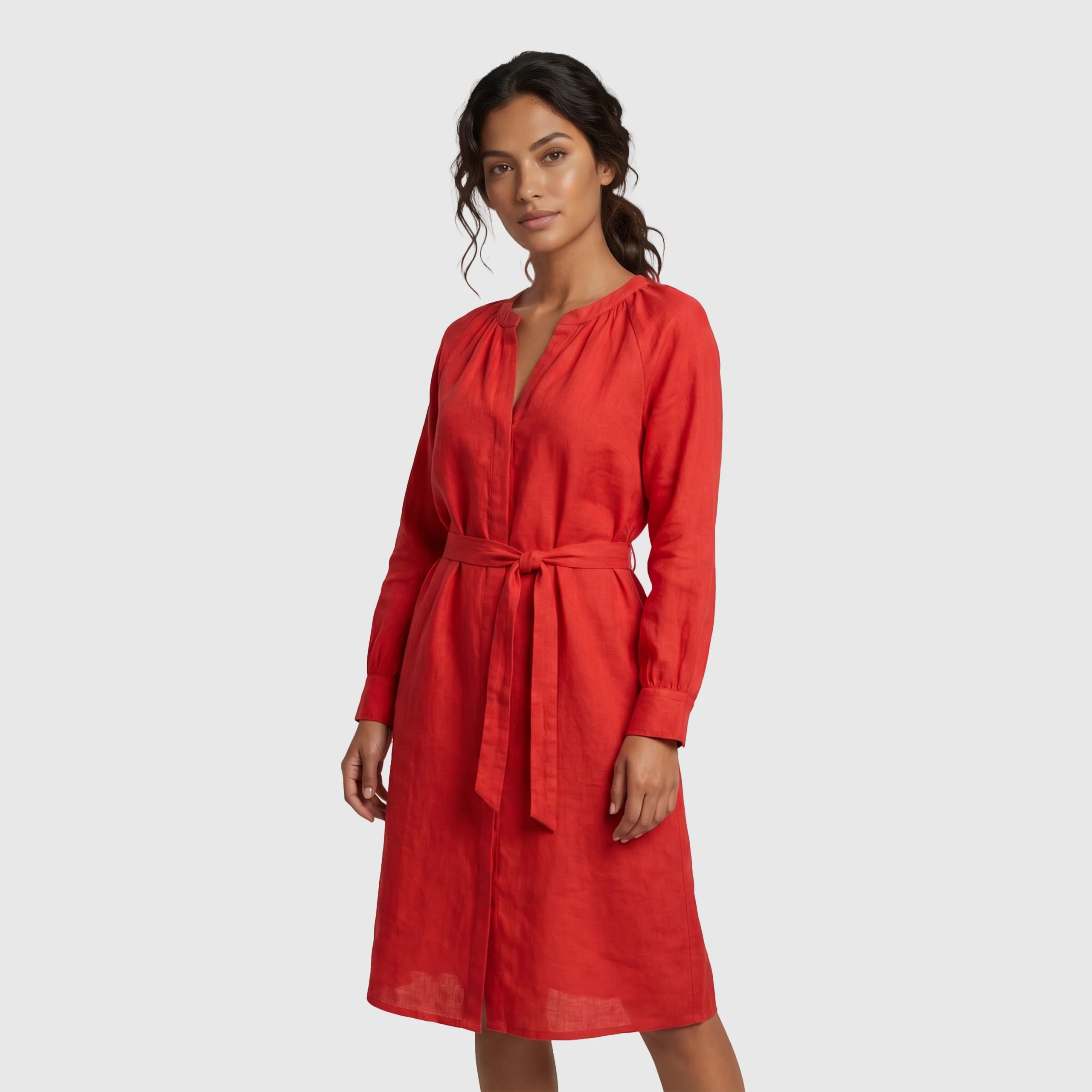 1.1 J.Crew ‘Radiant Crimson’ 100% Pure Linen Belted Tunic Dress - Image 1