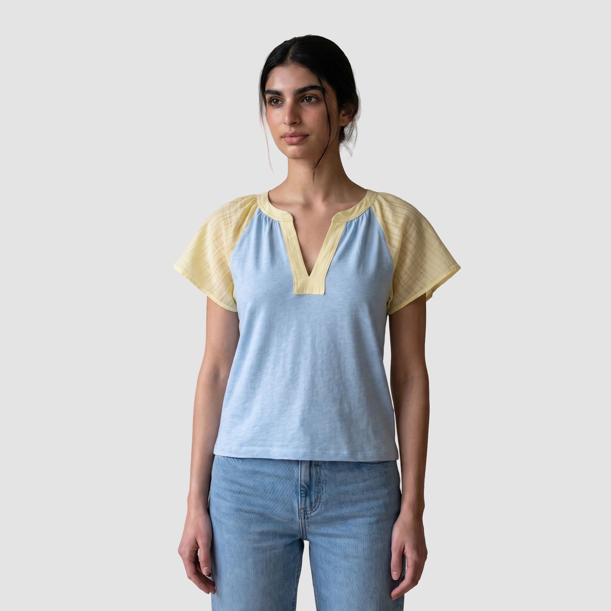 1 FARABIZ ‘Azure-Primrose’ Architectural Flutter-Sleeve Tunic - Image 1