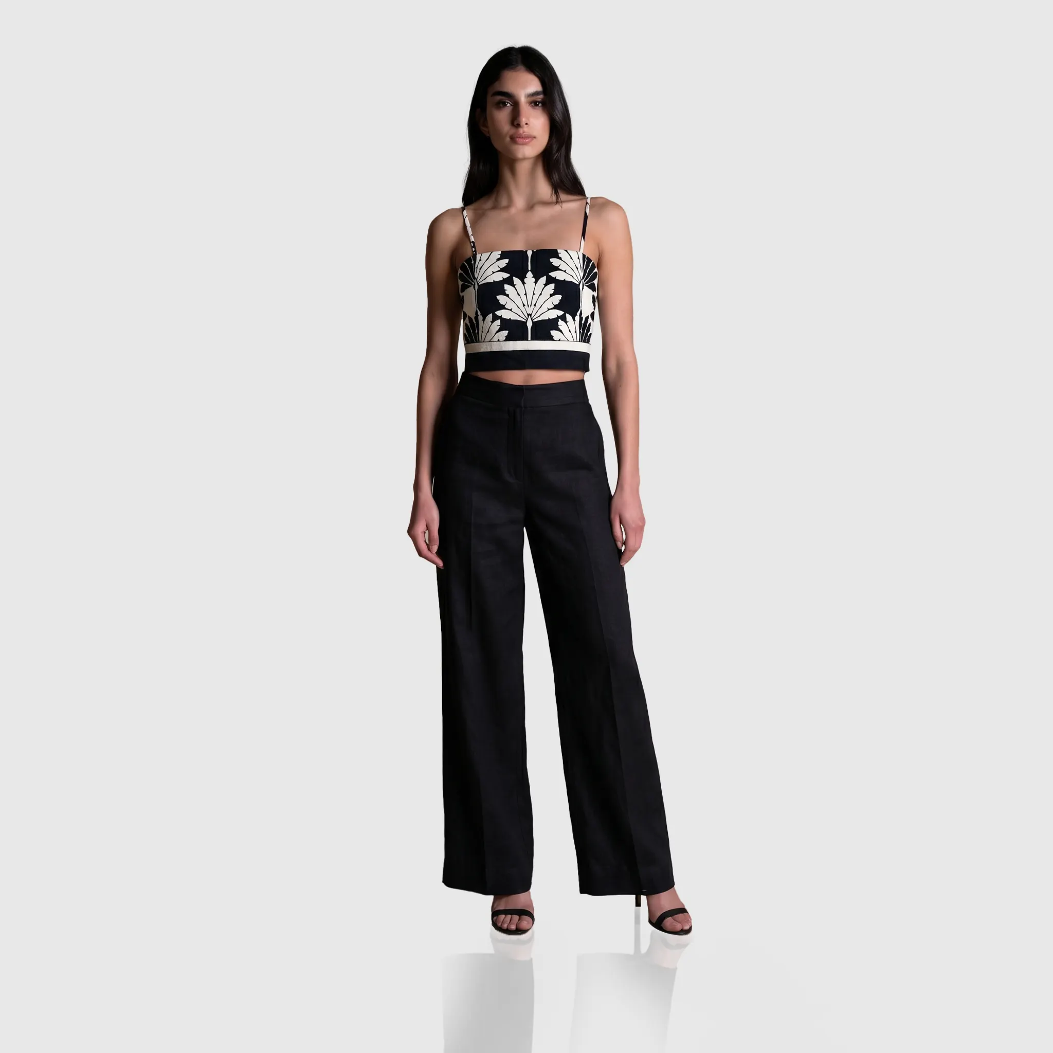FARABIZ ‘Botanica’ Architectural Linen Camisole FARABIZ Botanica Architectural Linen Camisole - Black & White Edition - Image 1