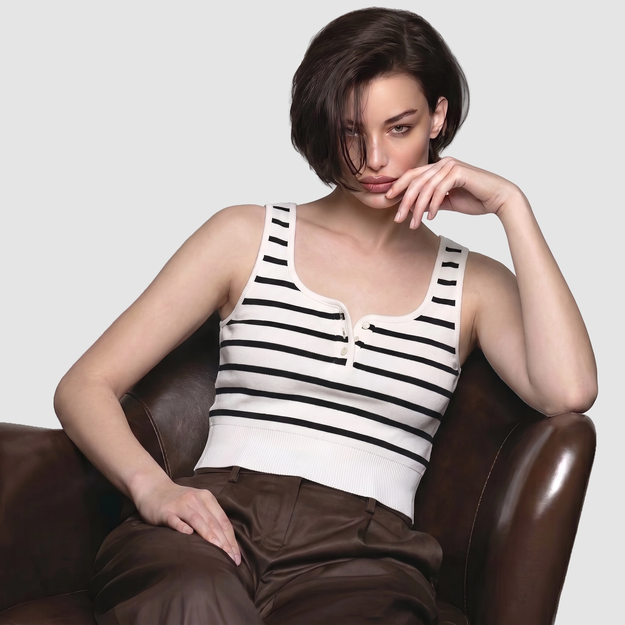 1.1 FARABIZ Ann Taylor ‘Monochrome’ Ribbed Henley Tank - Image 1
