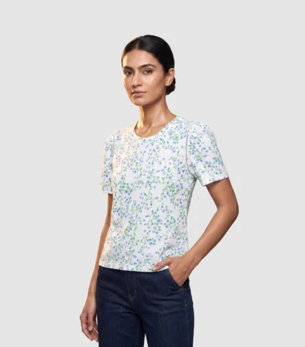 LOFT ‘Azure-Vine’ Fine Cotton Crew-Neck Tee