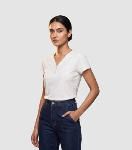 Chico's ‘Ivory-Lace’ Swiss-Dot Cotton V-Neck Tee