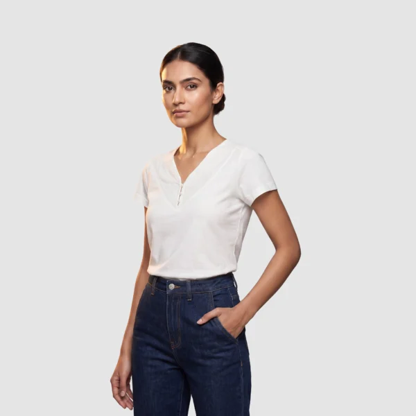 Chico's ‘Ivory-Lace’ Swiss-Dot Cotton V-Neck Tee