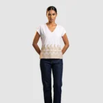 Premium White Embroidered V-Neck Top for Women