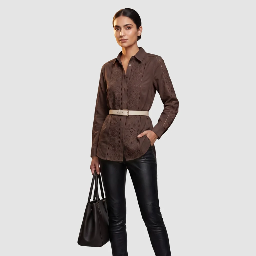 J.Crew Garçon Linen Eyelet Shirt - Dark Brown Tunic