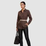 J.Crew Garçon Linen Eyelet Shirt - Dark Brown Tunic