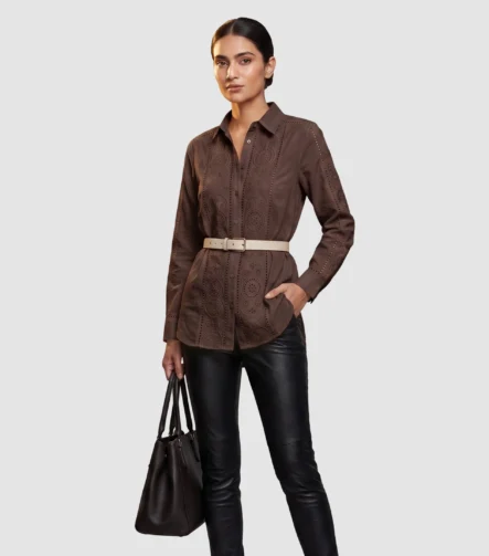 J.Crew Garçon Linen Eyelet Shirt - Dark Brown Tunic