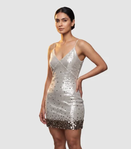 .Crew Sequin Paillette Slip Dress (M) - Champagne