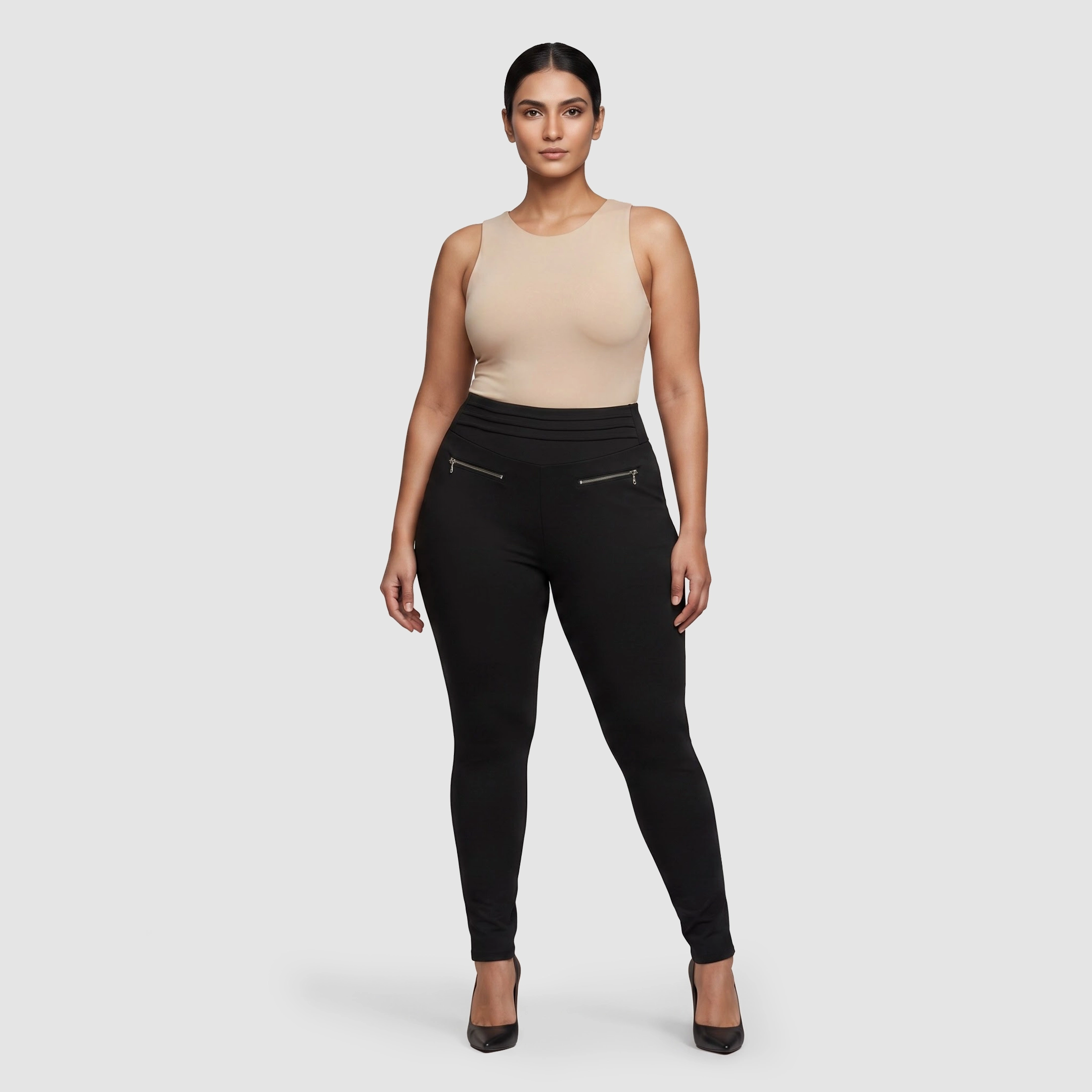 High-Waisted Zip-Detail Slim-Fit Jeggings (M)
