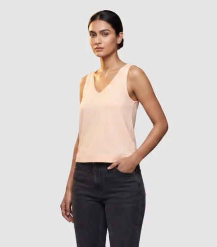 V-Neck Peach Organic Jersey Tank Top (S)