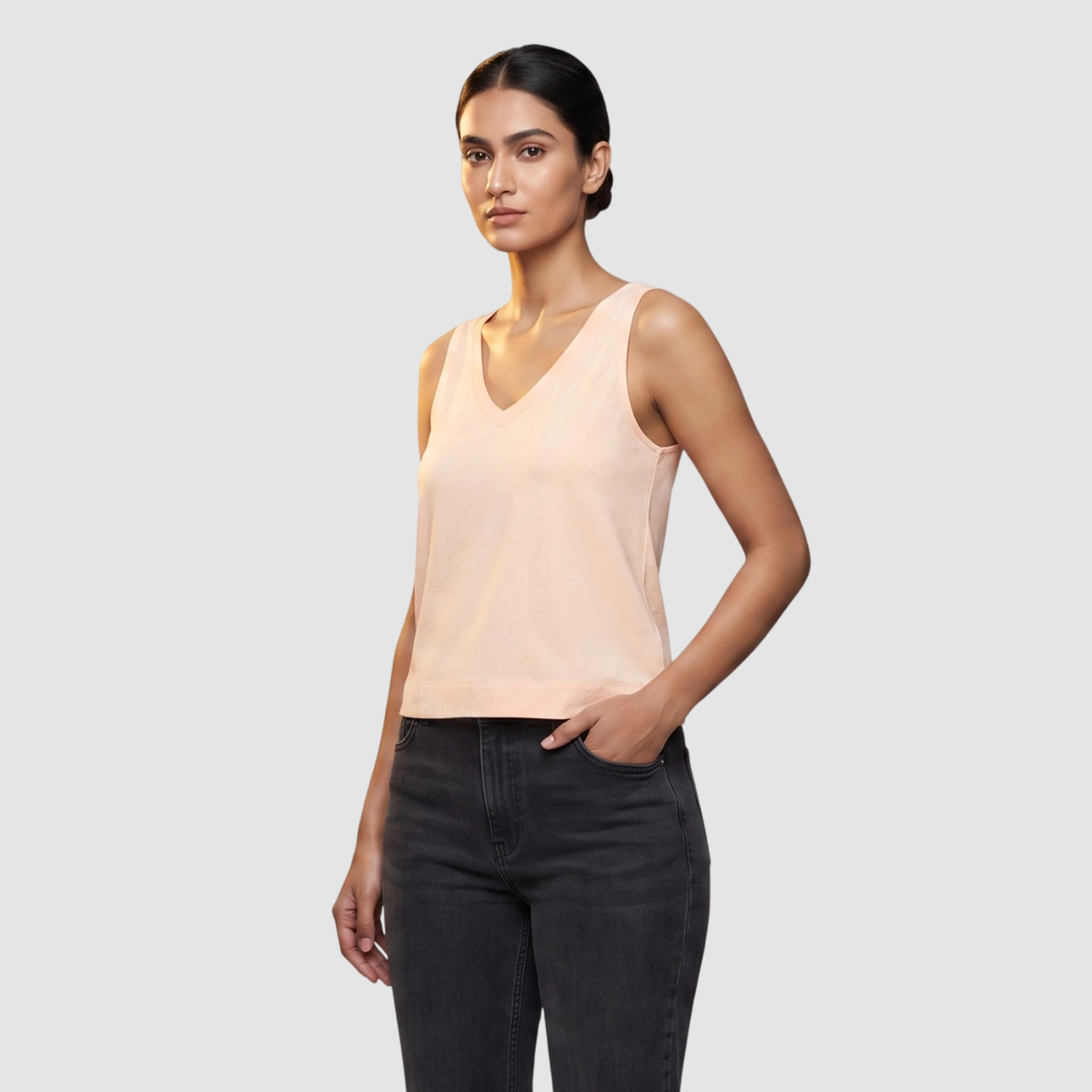 V-Neck Peach Organic Jersey Tank Top (S) V-Neck Peach Organic Jersey Tank Top (S)