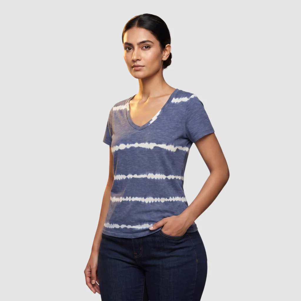Caslon Tie-Dye Stripe Indigo V-Neck Tee (S)