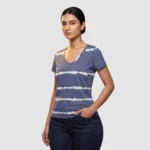 Caslon Tie-Dye Stripe Indigo V-Neck Tee (S)