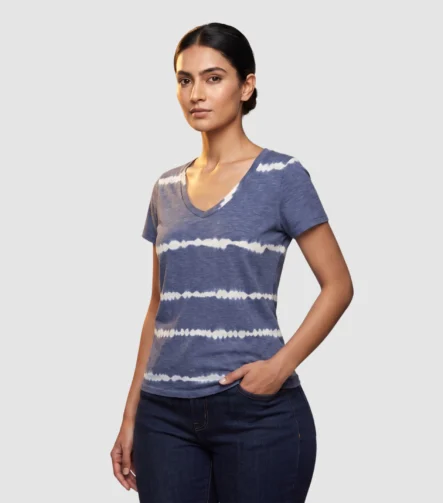 Caslon Tie-Dye Stripe Indigo V-Neck Tee (S)