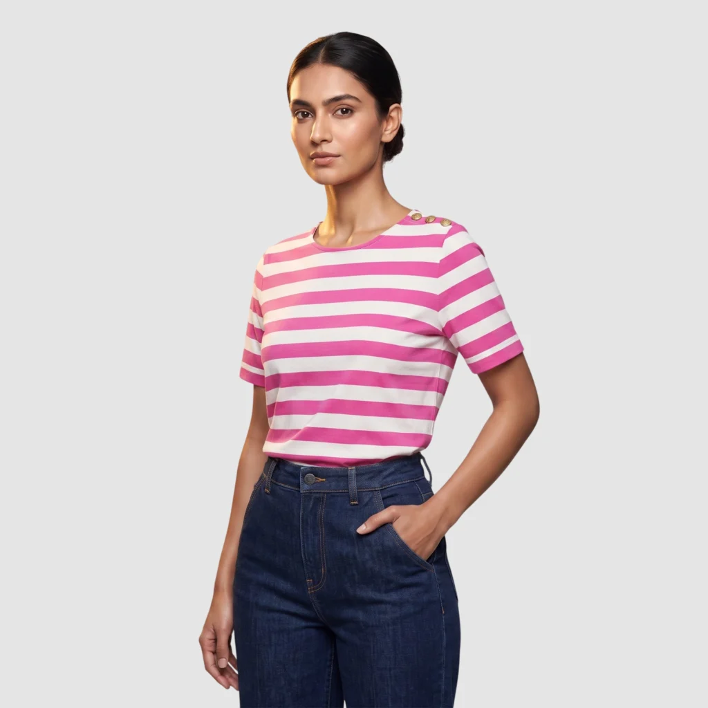 J.Crew Button-Shoulder Pink Striped Tee (XS)