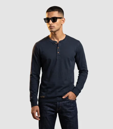 Superdry Navy Long-Sleeve Henley Tee (L)