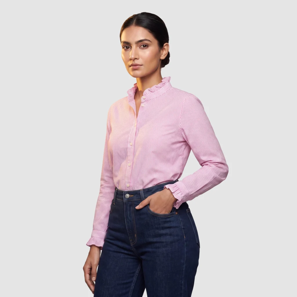 J.Crew Ruffled Striped Cotton Shirt (L)
