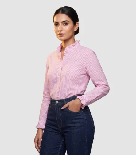 J.Crew Ruffled Striped Cotton Shirt (L)