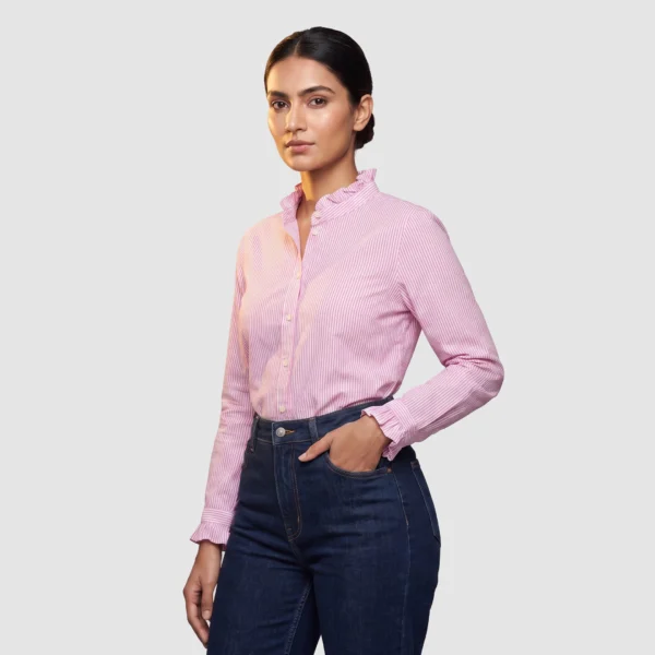 J.Crew Ruffled Striped Cotton Shirt (L)