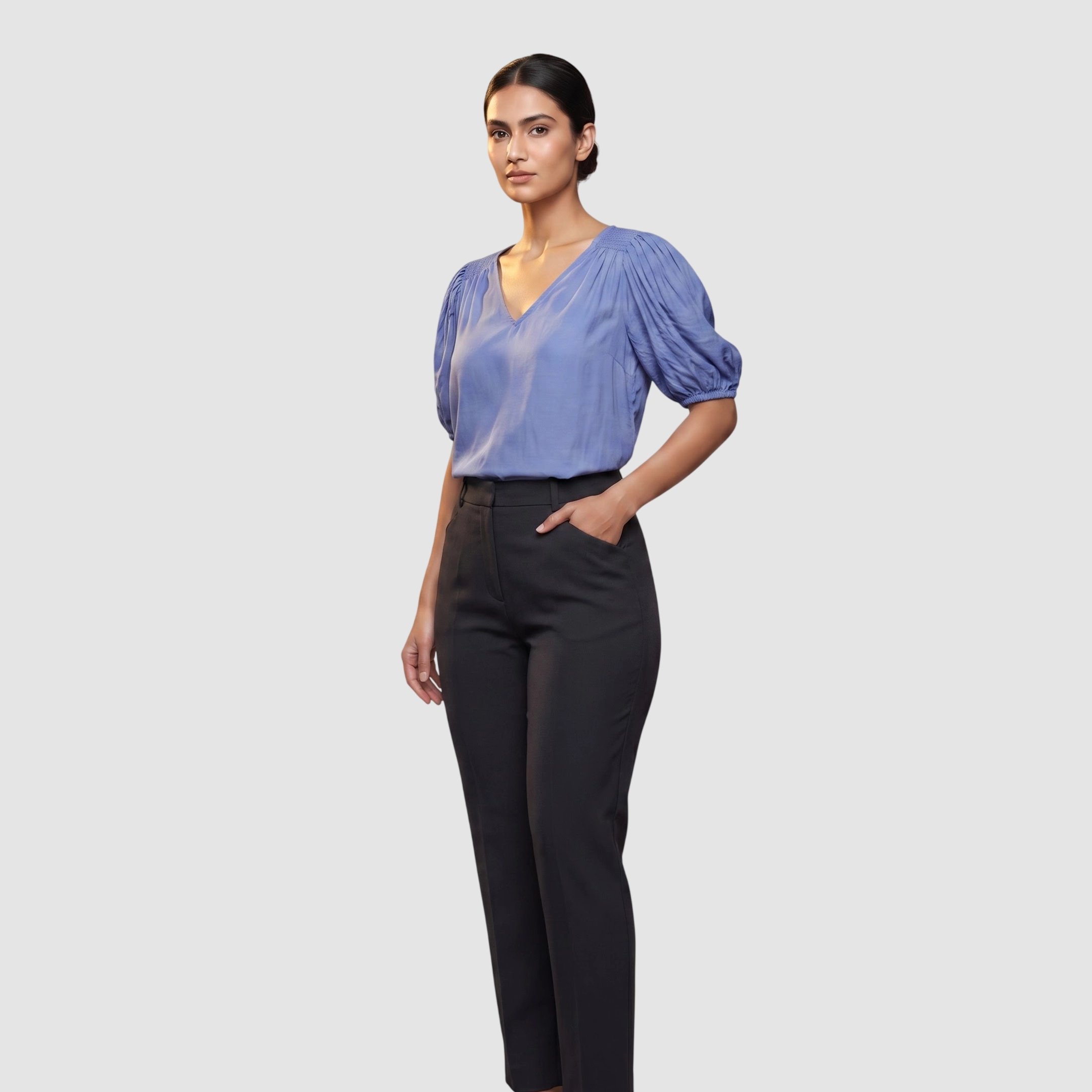 Ann Taylor Smocked Puff-Sleeve Periwinkle Blouse (M) Ann Taylor Smocked Puff-Sleeve Periwinkle Blouse (M)