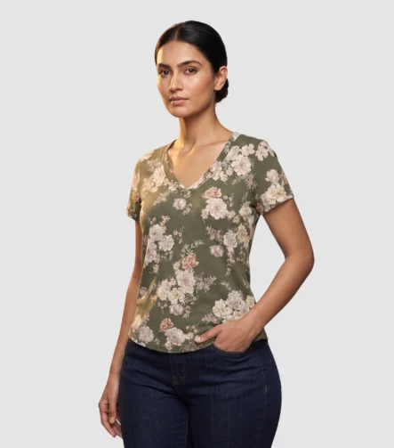 women-olive-green-floral-v-neck-t-shirt-front