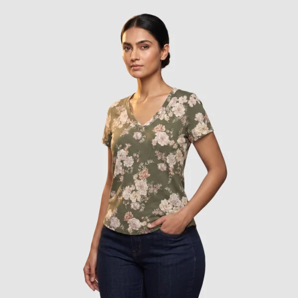 women-olive-green-floral-v-neck-t-shirt-front
